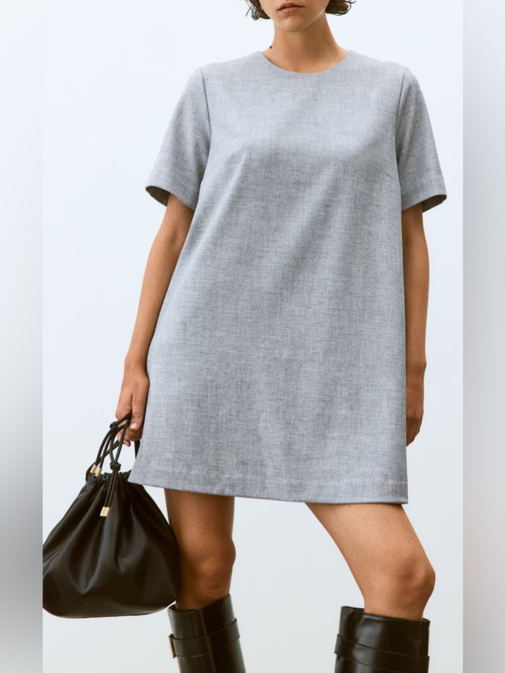 H&M Short Sleeve Shift Dress Grey Classic Minimalist Corpcore Fall Outfit Medium